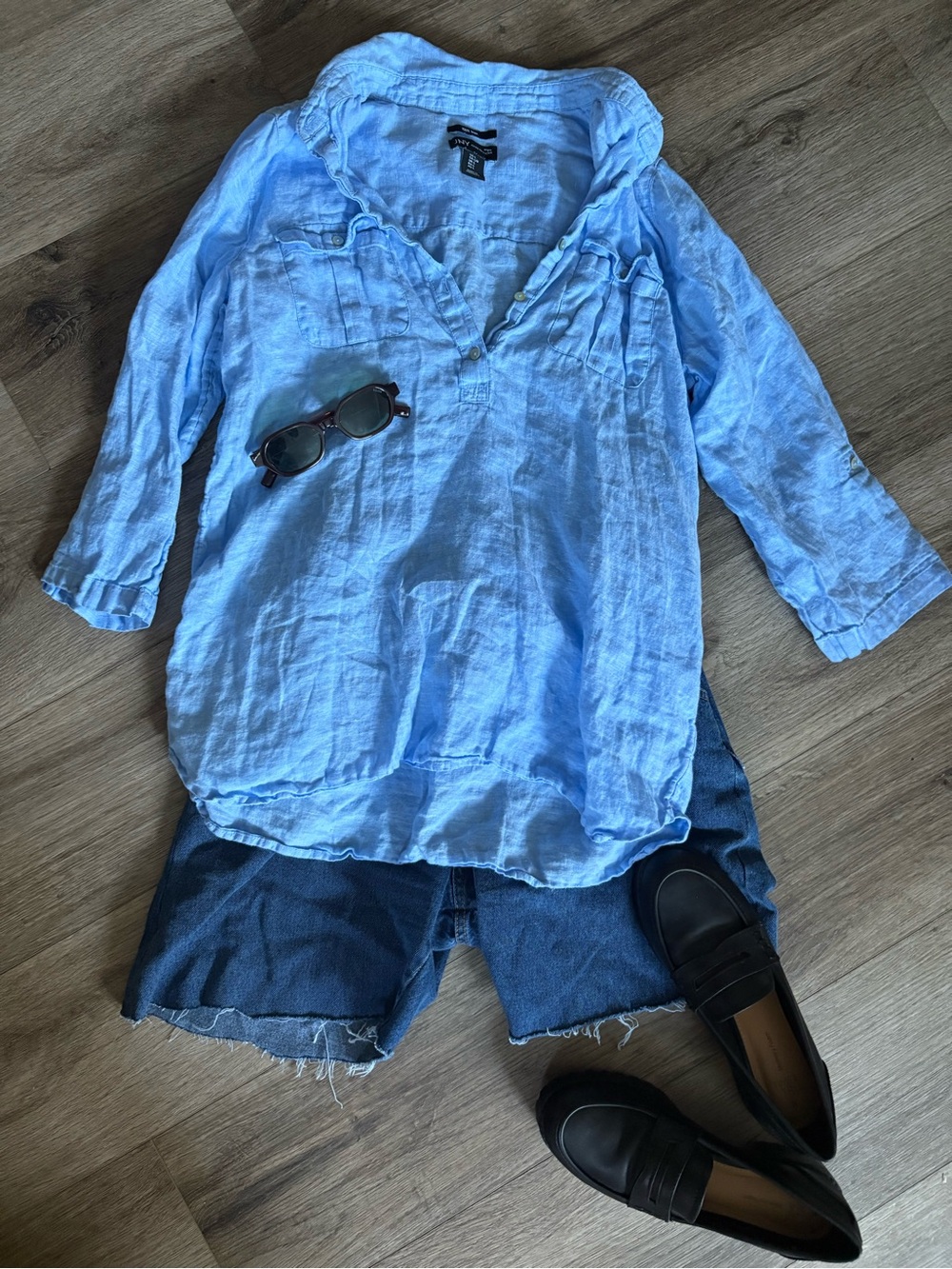 100% Linen Jones New York Light Blue Top
